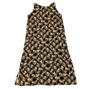 VTG Reyn Spooner Hawaiian Maxi Dress Women S Black Pineapple Allover Print Rayon